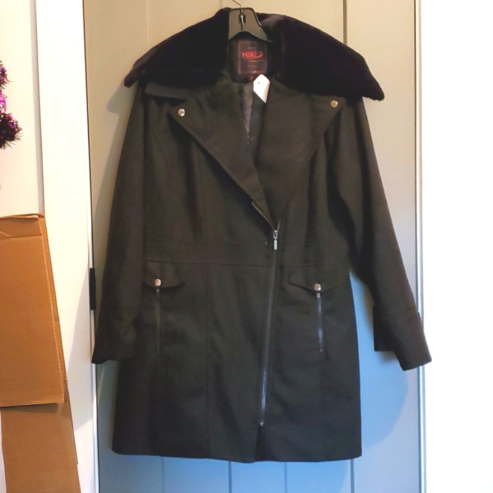 YOKI Ladies black Wool blend winter coat PLUS SIZE 2XL